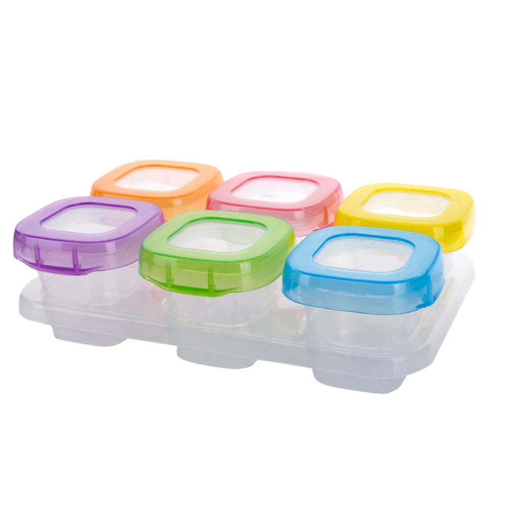 6pcs 60ml Baby Weaning Food Freezing Cubes Tray Pots Freezer Storage Containers (Mixed Colors) baby food containers