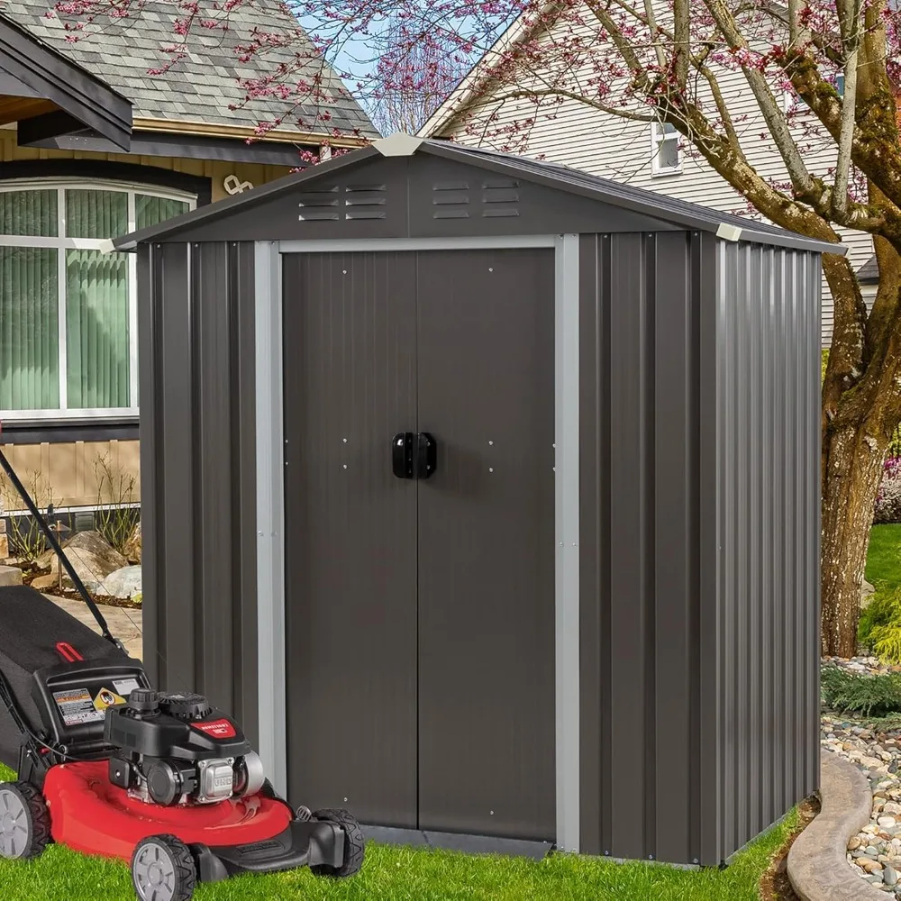 Outdoor Storage Shed, 6 x 4 FT Lockable Metal Garden Shed, Steel Storage House Waterproof Tool Shed for Backyard Patio