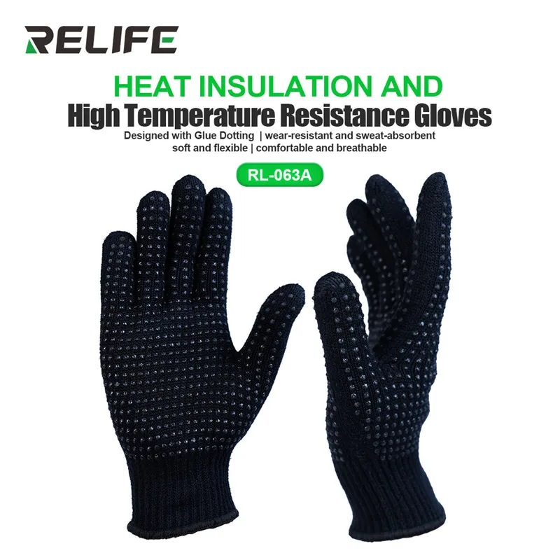 RELIFE RL-063A Insulated Gloves for Mobile Phone Repair Wear-resistant Sweat-absorbent Heat-resistant Finger Protection Gloves