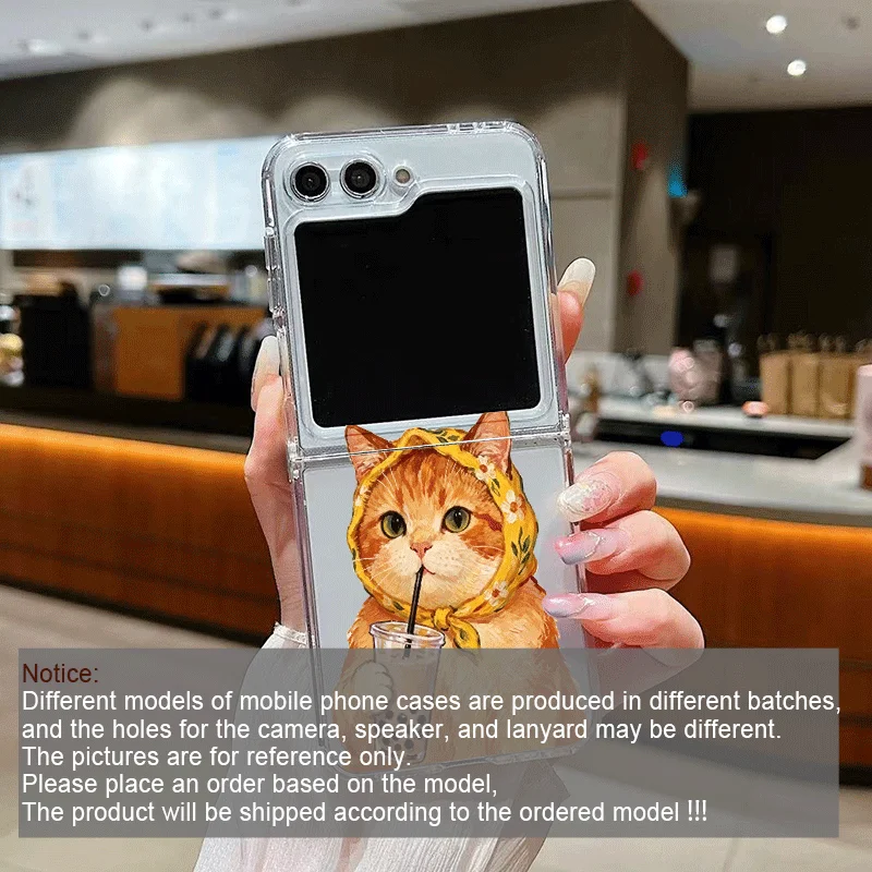 Creative Cartoon Animal Cat Couple Printed Phone Case for Samsung Galaxy Z Flip 7 Flip 6 5 4 3 5G Folding Cover for ZFlip7 Flip5