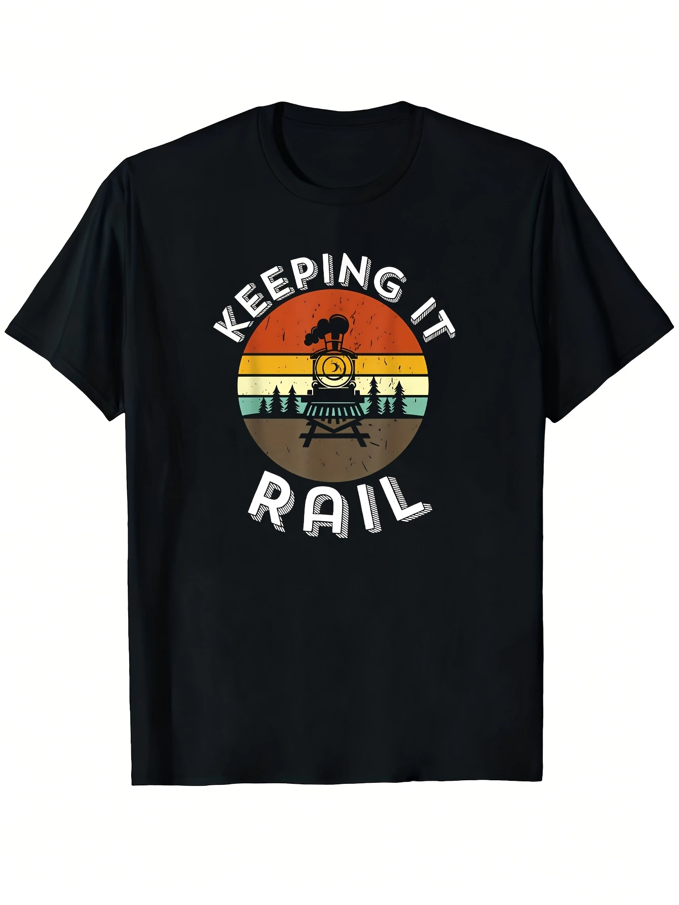 Men's Fun Railway Worker T-Shirt – Train Driver Graphic Tee Featuring a Locomotive; Soft, Breathable, and Loose-Fitting