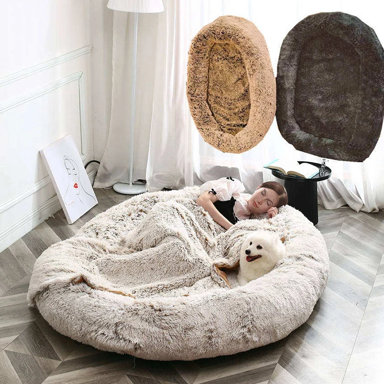 Custom Comfortable Giant Dog Bed for Humans Solid Pattern Short Plush Memory Foam Pet Bed