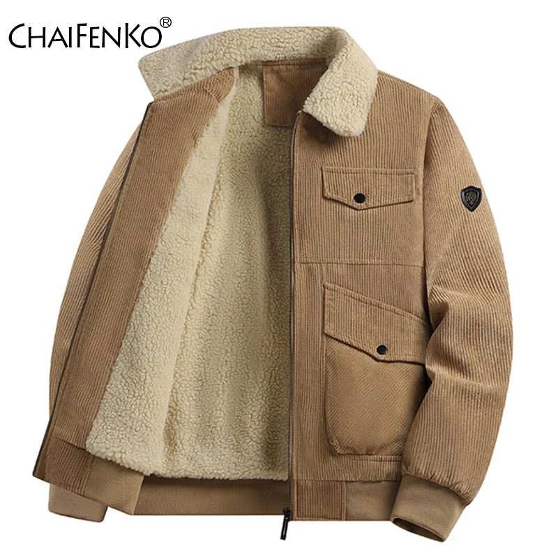 Winter New Flip Collar Man Coats Fleece Keep Warm Thickening Jackets Fashion Simplicity Big Pocket Solid Cotton Clothes