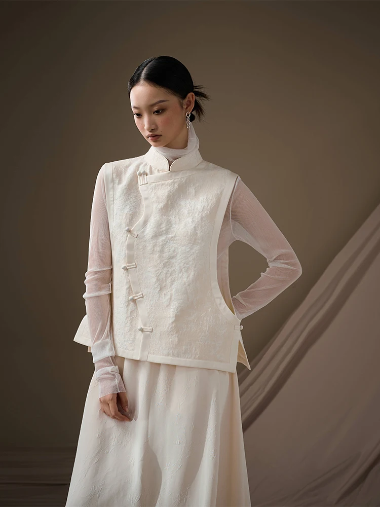 

Новый китайский женский комплект в стиле дзен: свободный белый жилет, укороченная верхняя одежда на одной пуговице из шерсти, хлопка и вискозы