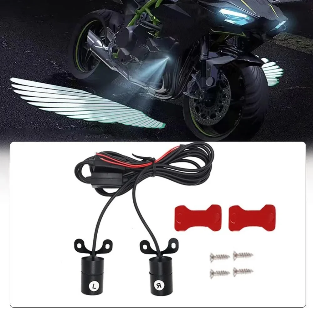 2Pcs Motorcycle LED Welcome Light Angel Wings Style Projection Lights For Motorcycle Modified Decorative Lamps Wing Lights