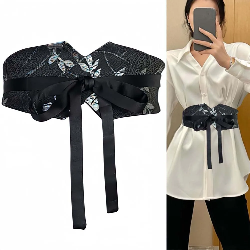 Sabuk Lebar Cina yang Dapat Disesuaikan, Sabuk Wanita Gaya Etnik Bermotif Cetak, Aksesoris Rok Anggrek, Ikat Pinggang Hanfu