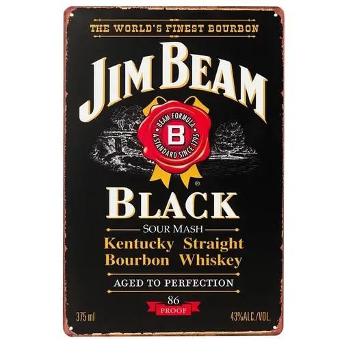Letrero Metálico Novedoso de Whisky Bourbon Jim Beam Black Kentucky Straight