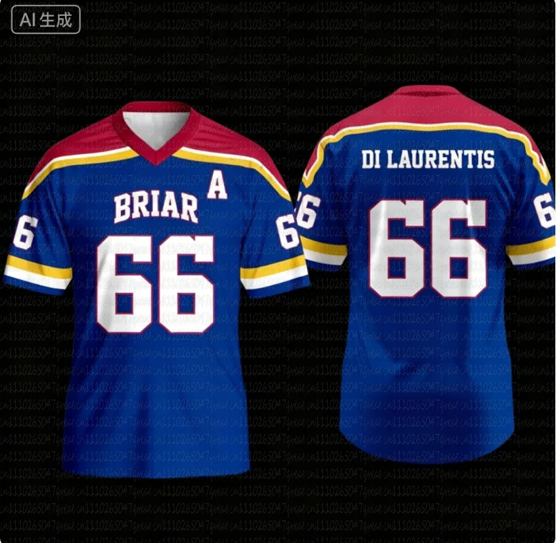 Off Campus Briar University Jersey Graham 44 22 DI LAURENTIS 66 Tucker46 T-shirt V-neck Short Sleeve Men Women Hockey Jersey Top