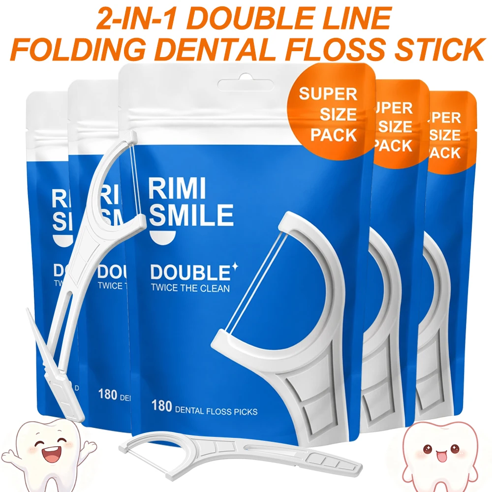 540PCS RIMI SMILE Deep Clean Double Floss Picks, Portable Pocket Box & Large Size Household Floss Sticks