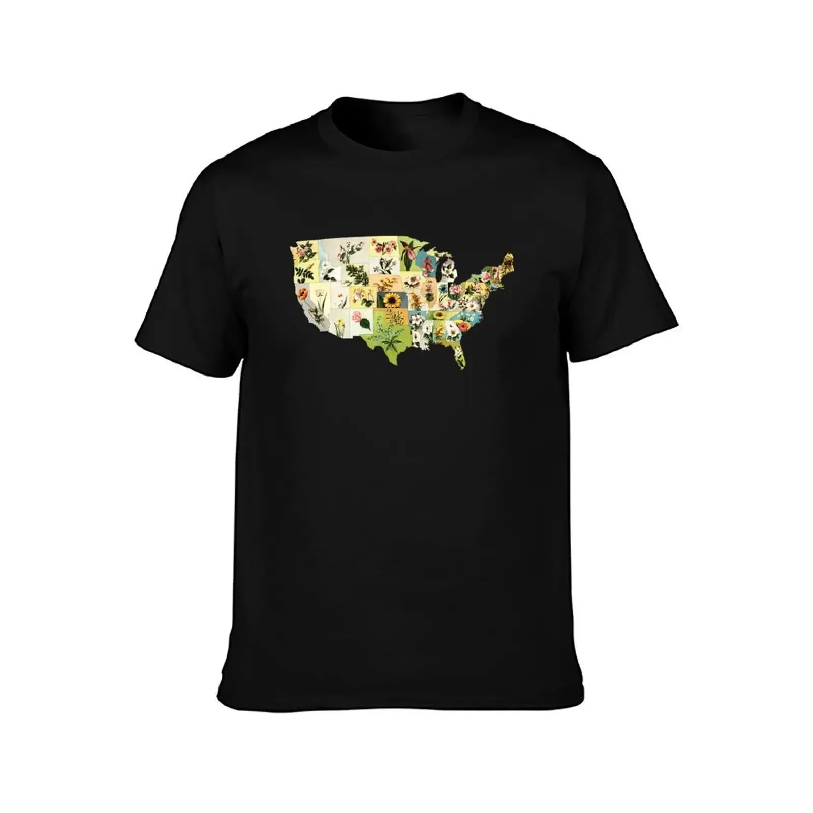 Vintage United States Flowers T-Shirt Big Size Simple T-Shirt(4XL 5XL 6XL No Shipping)