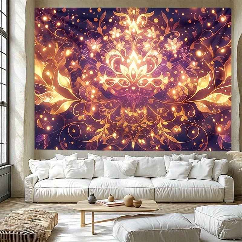 Luxury Gold Baroque Floral Tapestry Wall Hanging Art Polyester Decor Bohemian Fantasy Living Room Wall Scroll