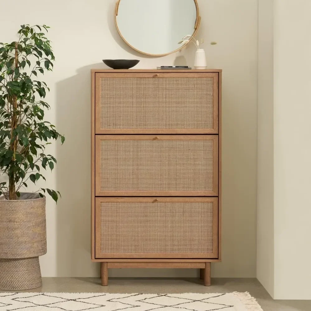 

Hannah Shoe Cabinet, Natural Rattan Farmhouse Organizer, Storage, Closet Rack for Entryway, with Spacious Cabinet, Shelves
