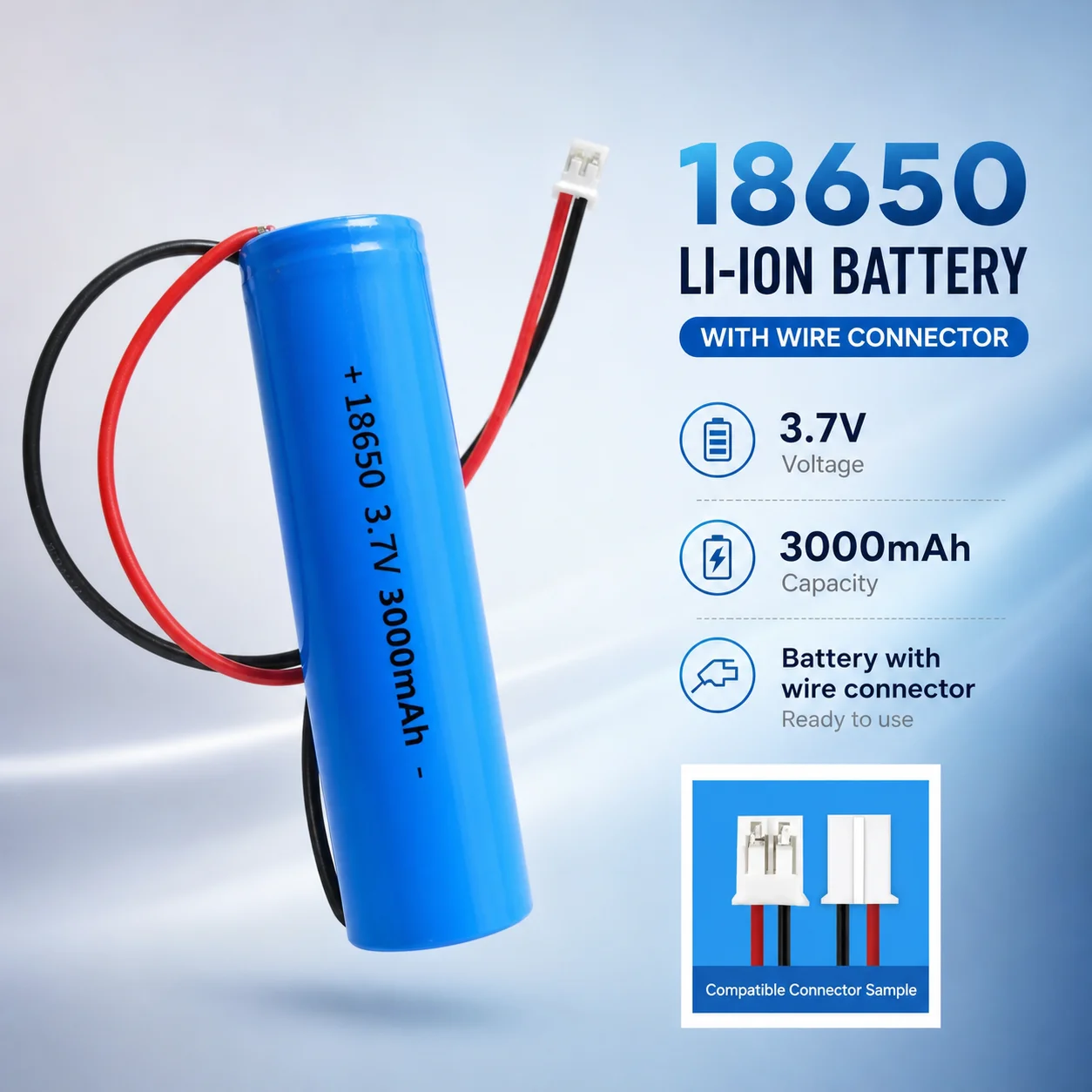 Rechargeable 18650 Li-ion Battery 3.7V 3000mAh 4.2V PH2.0 Plug with PCB Replacement for Speaker Radio Toy Headlight