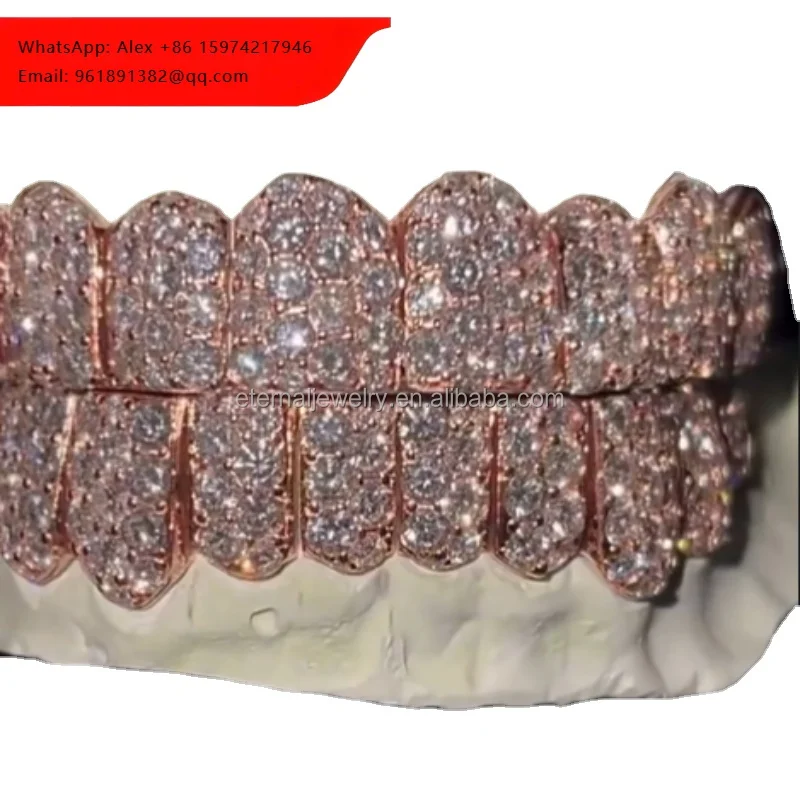 

Мужские зубные грилзы из серебра 925 пробы с бриллиантами VVS и муассанитами круглой огранки, в стиле хип-хоп, на заказ