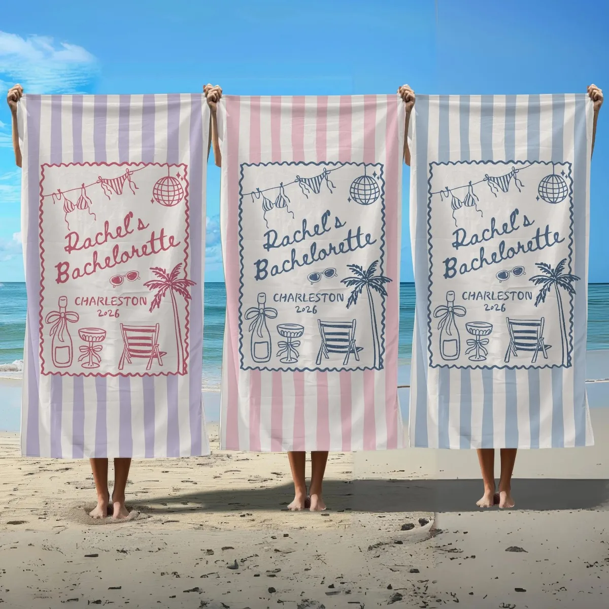 Personalized Striped Beach Towel Custom Name/Logo Oversized Microfiber Towel Summer Party Gift for Bathroom Swimming Bath Sports