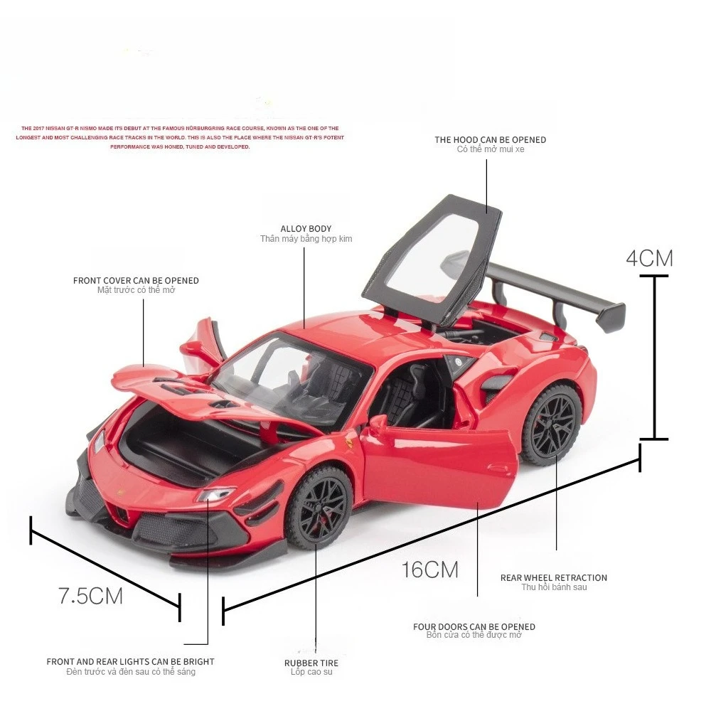 1:32 Ferrari Laferrari SF90 P80C 488 Modello di auto in lega Fonde sotto pressione Veicoli giocattolo in metallo Modello di auto Simulazione Suono Luce Raccogliere regali