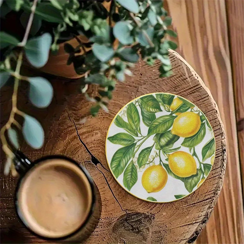 Lemon Theme Wooden Coaster 2D  Fresh Natural Desktop Protection Heat Insulation Anti-Slip for Coffee Shop Office Bar Home Decor