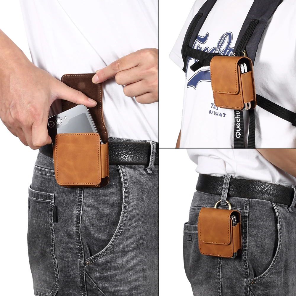 Universal Leather Belt Clip Case Phone Waist Bag For Samsung Galaxy Z Flip 5 4 3 OPPO VIVO Huawei P50 Pocket Holster Pouch Cover