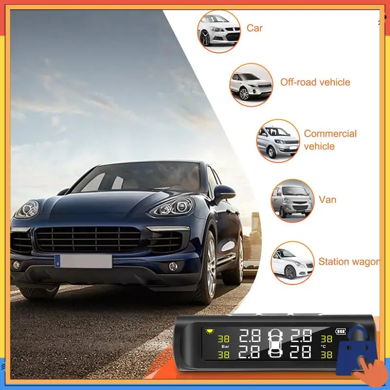 

Upgraded Solar Tpms Car Tire Pressure Alarm Monitoring System Automatic Alarm System Tire Pressure Temperature Warning