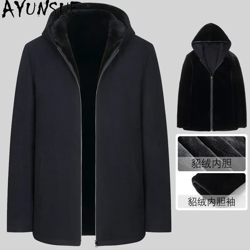 AYUNSUE High-end 100% Cashmere Jacket Men Reversible Natural Fur Parkas Winter Luxury Whole Sheared Mink Fur Liner Real Fur Coat