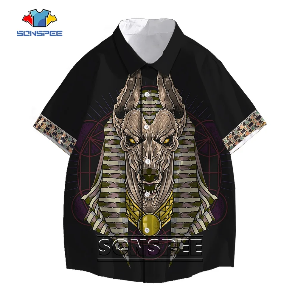 

SONSPEE 3D Print Anubis God Myth Egypt Pharaoh Harajuku Hawaii Shirt Men Women Vintage Hip Hop Short Sleeve Oversize Blouse