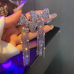 Fashion Long Tassel Rhinestone Drop Earrings for Women Exquisite Bowknot Crystal Dangle Earrings Party Jewelry