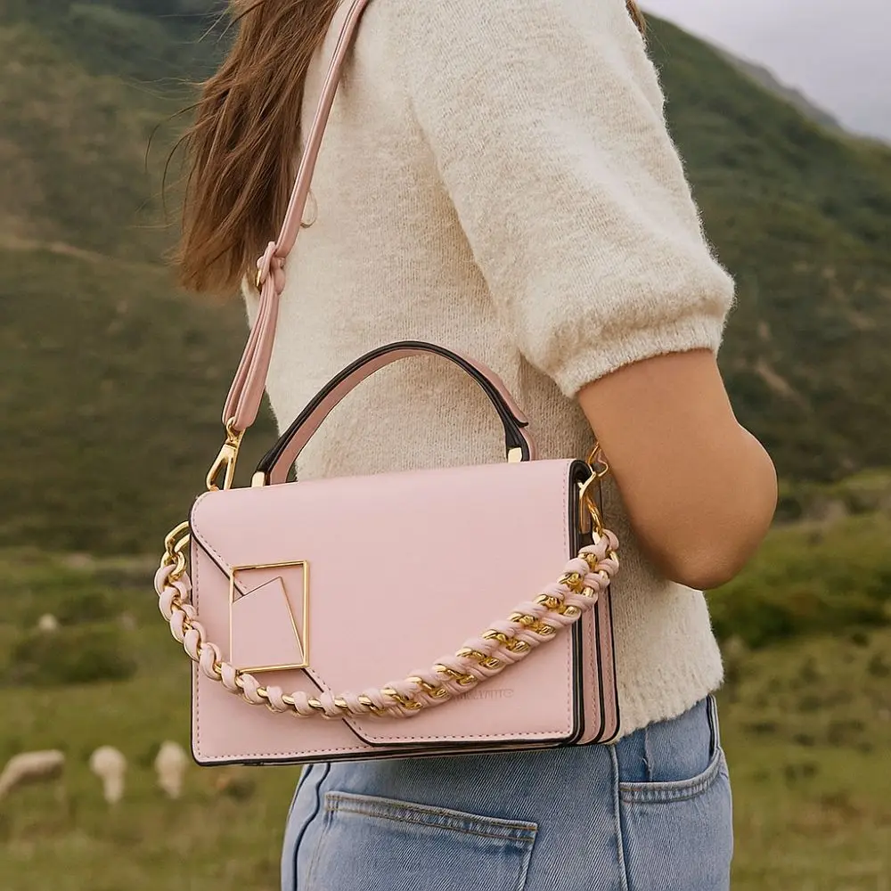 

Trendy Korean Style Women Crossbody Bag Adjustable Simplicity Chains Single Shoulder Bag Solid Color Square Bag Shopping