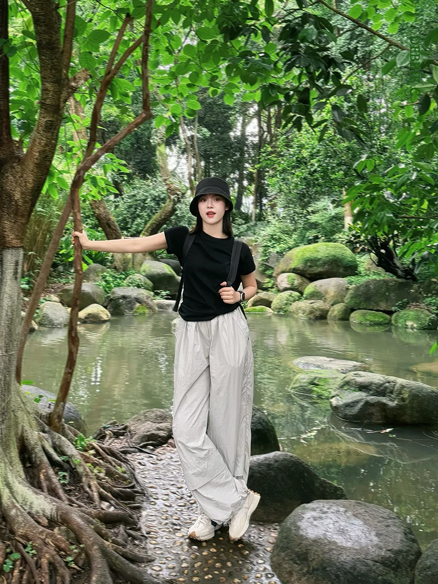 

Брюки Debbie C American Casual Workwear: быстросохнущие, с высокой талией, свободные, широкие, в пол, на шнурке, тонкие