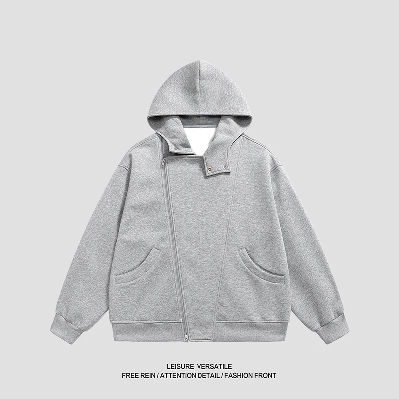 

Streetwear Hooded Jacket with Asymmetric Zip - Unisex Oversized Fit, Breathable & Extremely Comfortable Outfit
