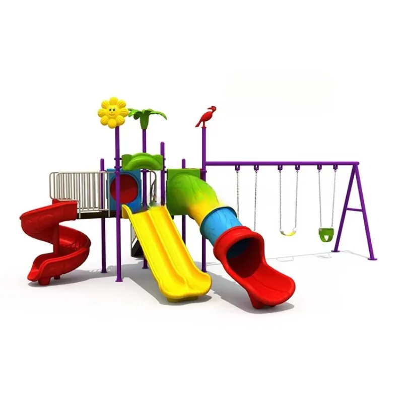 For Popular theme parks Outdoor playgrounds Plastic children's slides Swing and slide playgrounds 3 swing seats