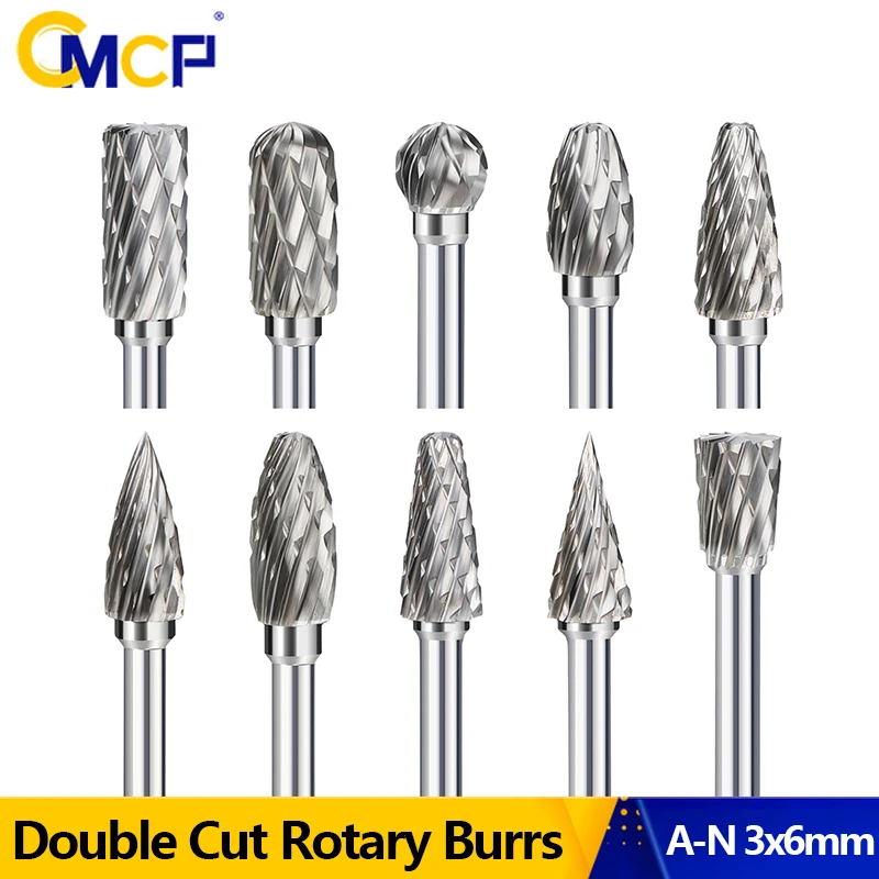 CMCP Double Cut Rotary Burrs 3x6mm Tungsten Carbide Rotary File Milling Cutter for Dremel Rotary Tools