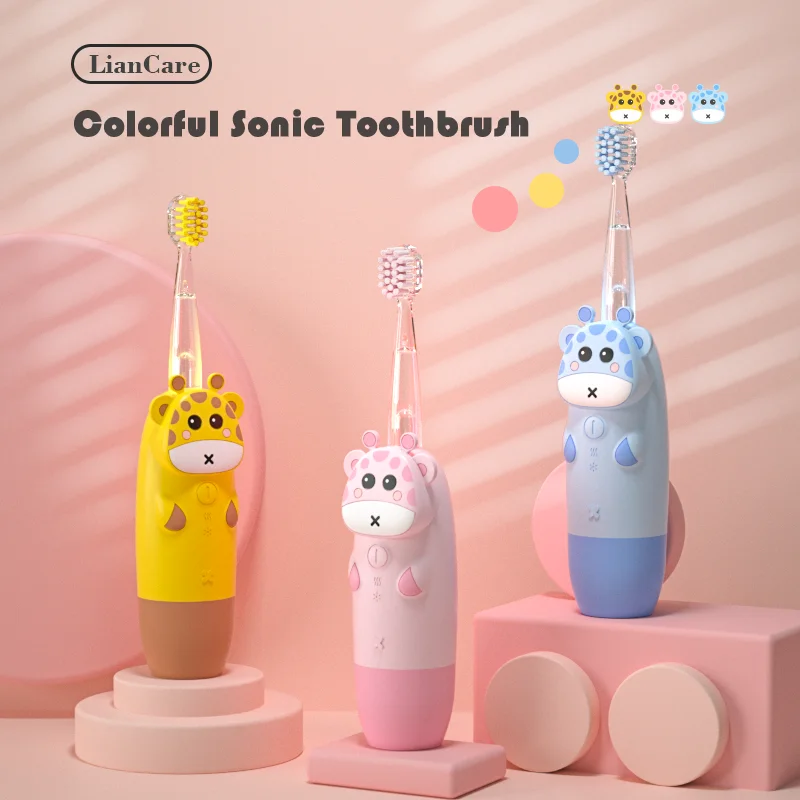 For 3-12 Ages Children's Gift Sonic Electric Toothbrush Colorful LED Sonic Cute Kids Tooth Brush Smart Timer Brush Heads