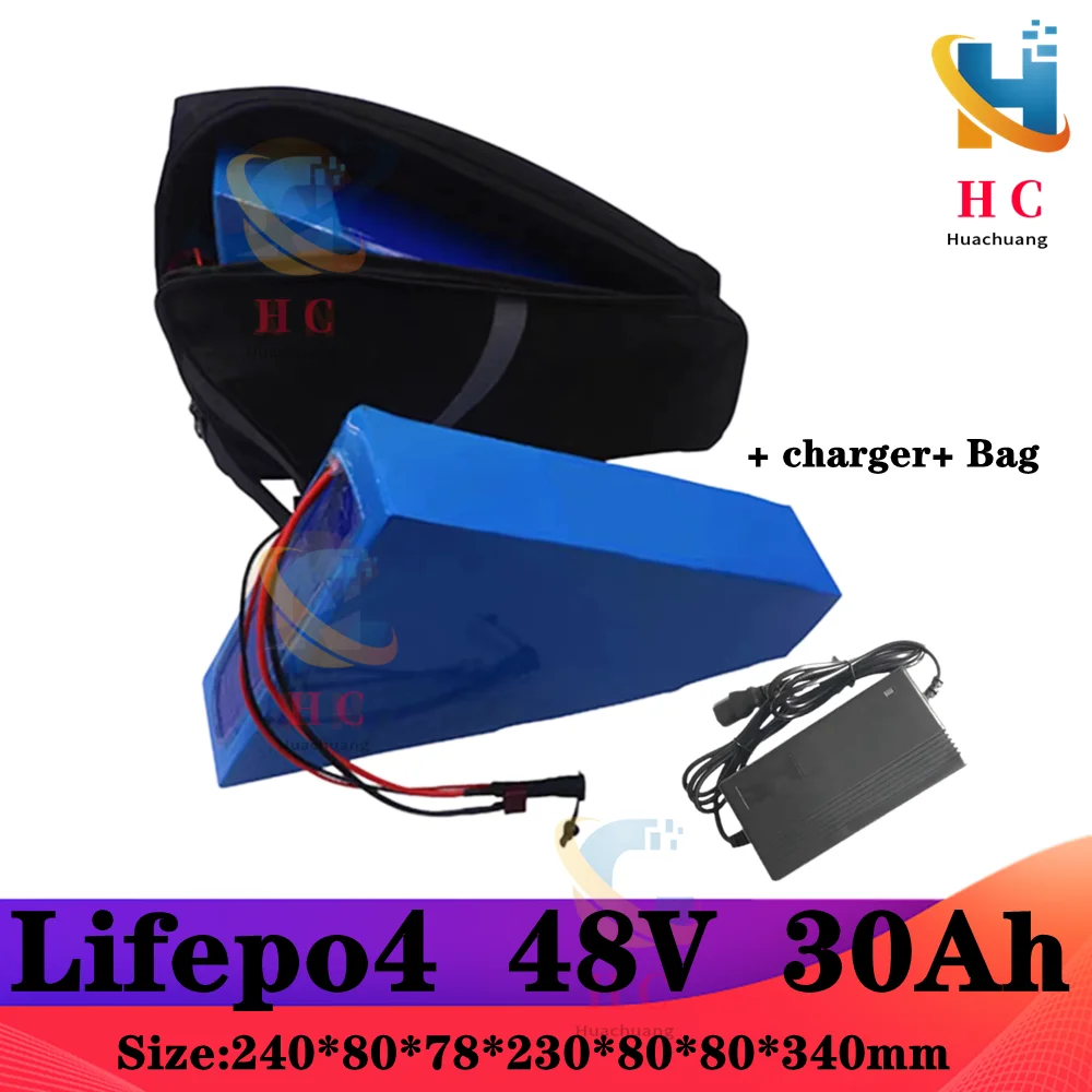 48V 30AH Lifepo4 Triangle battery long cycle life for 3000w Electric Scooter bike Two Wheel tricycle + charger+ Bag