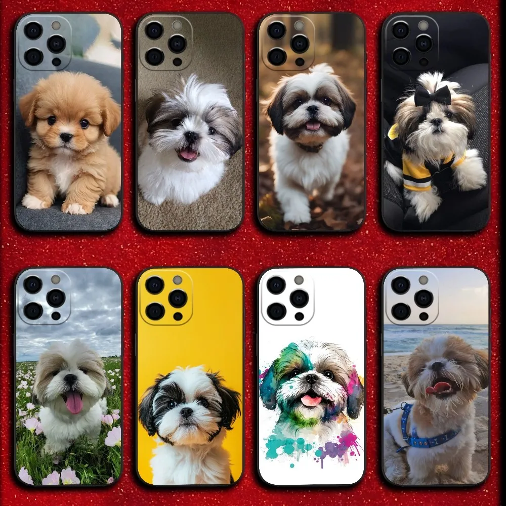 Funda de teléfono Pet Shih Tzu Dog para iPhone 16,15,14,13,12,11,Pro,X,XS,Max,XR,Plus,Mini cubierta negra suave