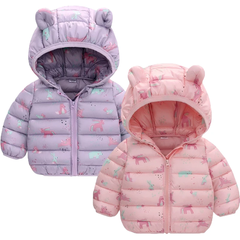 Nuovo autunno inverno Unicorn Girls Jacket 2 colori Full Print Rabbit Bear Sika Deer Hooded Keep Warm Coat For Girl