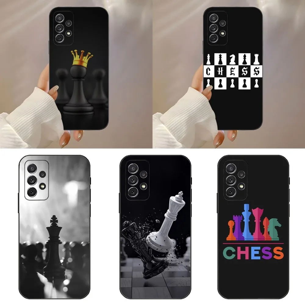 chess board Pieces Phone Case For Samsung Galaxy A91,A80,A73,A72 ,A71,A53A52,A32 ,A31A22,A21s,A20,Black Cover