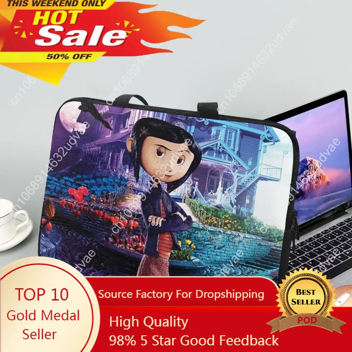 Coraline the Secret Door Printed Laptop Bag Universal 10 12 13 15 17Inch Casual Tablet Case Adult Potable Computer Bags Female