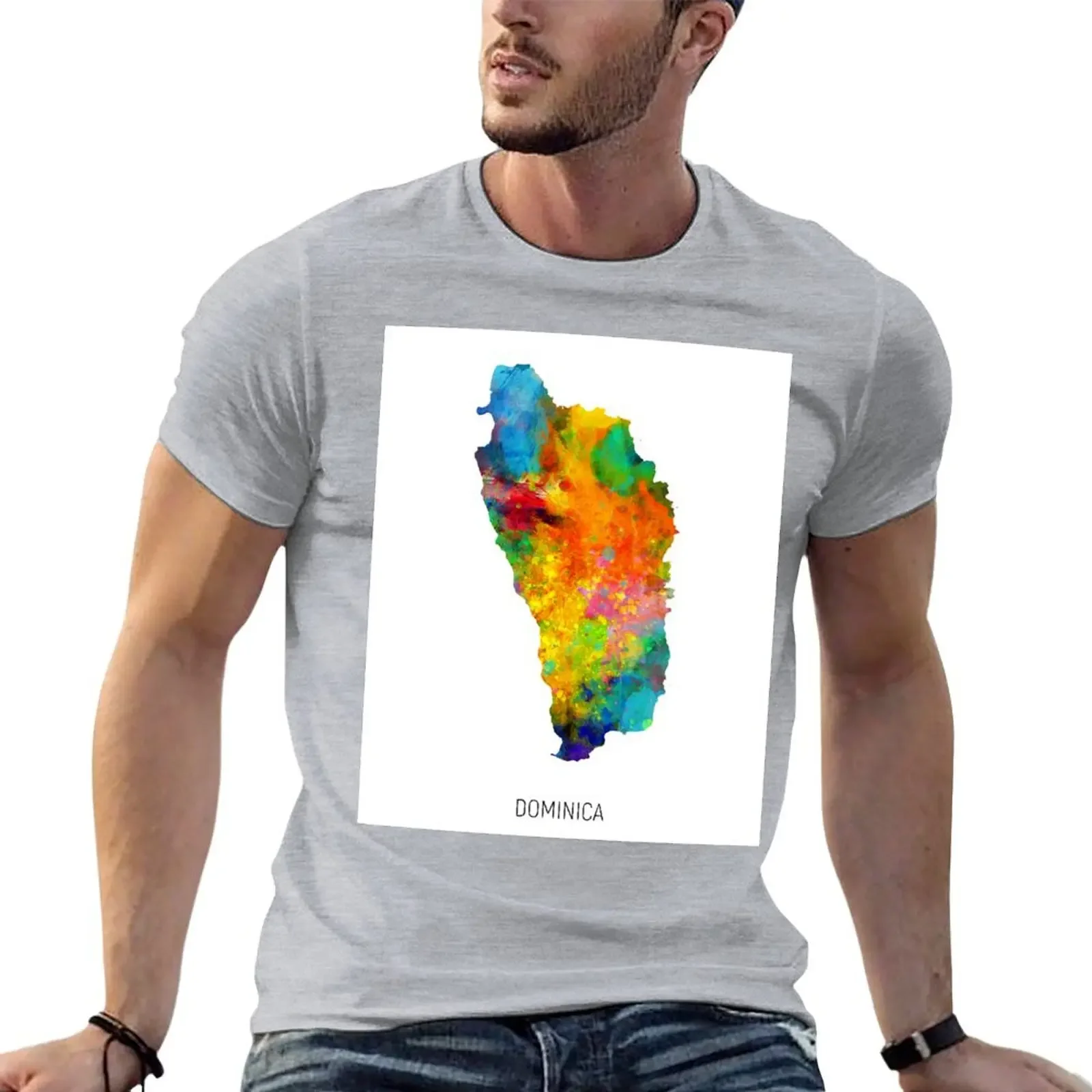 Dominica Watercolor Map T-shirt heavyweights anime summer top shirts graphic tees fitted t shirts for men