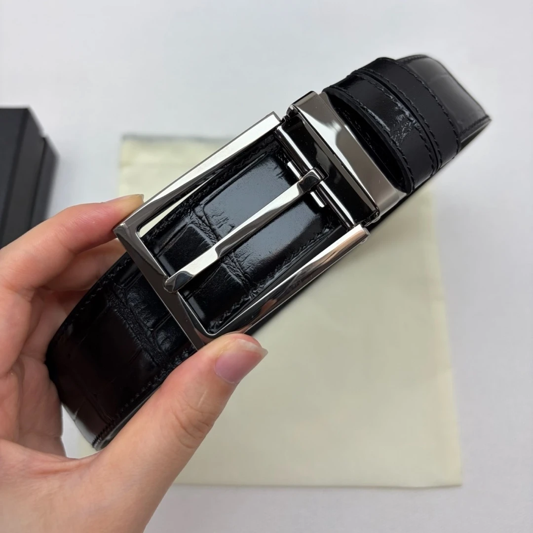 Luxury Brand Men's Reversible Leather Belt Rotatable Pin Buckle Crocodile Grain Business Formal 35mm Casual Waist Strap Gift