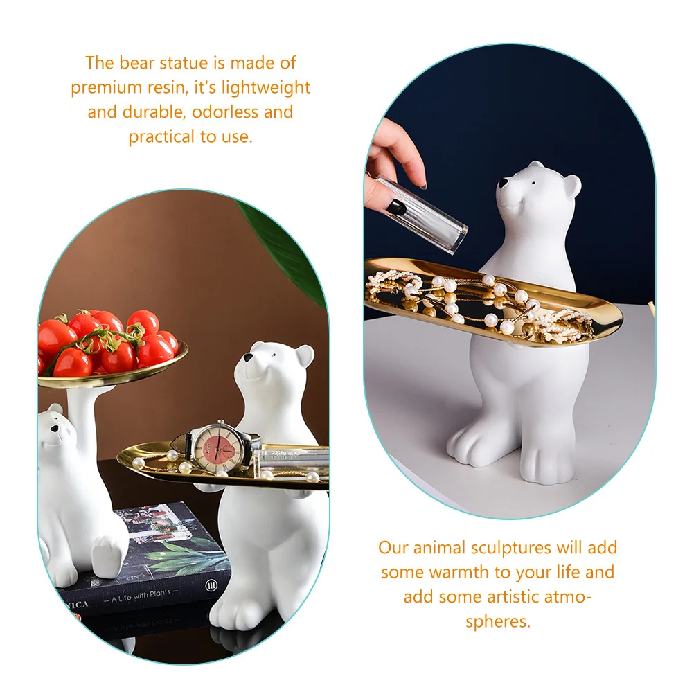 

Resin Bear Tray Sculpture Multi-Functional Storage Organizer for Jewelry Sunglasses Keys Desktop Decor Porches Balcony