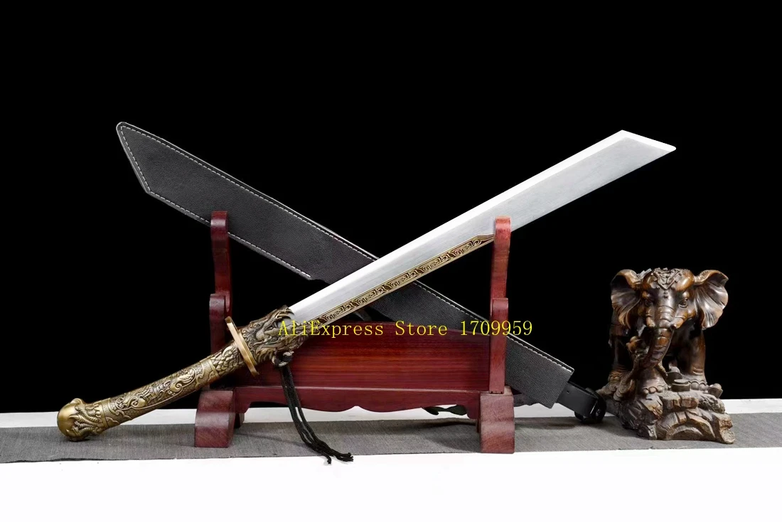 Metal Handle Dragon Broad Sword Chinese Saber Jian KungFu Tang Dao Strong High Manganese Steel Blade Outdoors Big Knife