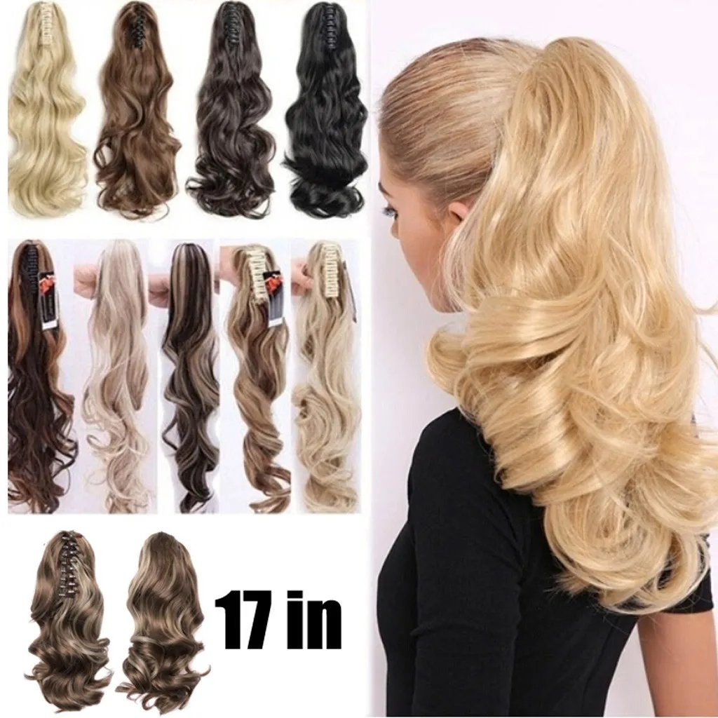 Long Hair Bun Wig Ponytail High Temperature Silk Fiber Clip 17 Inch Natural Looking Wig Fashion Elegant Long Hair Daily Curl Wig