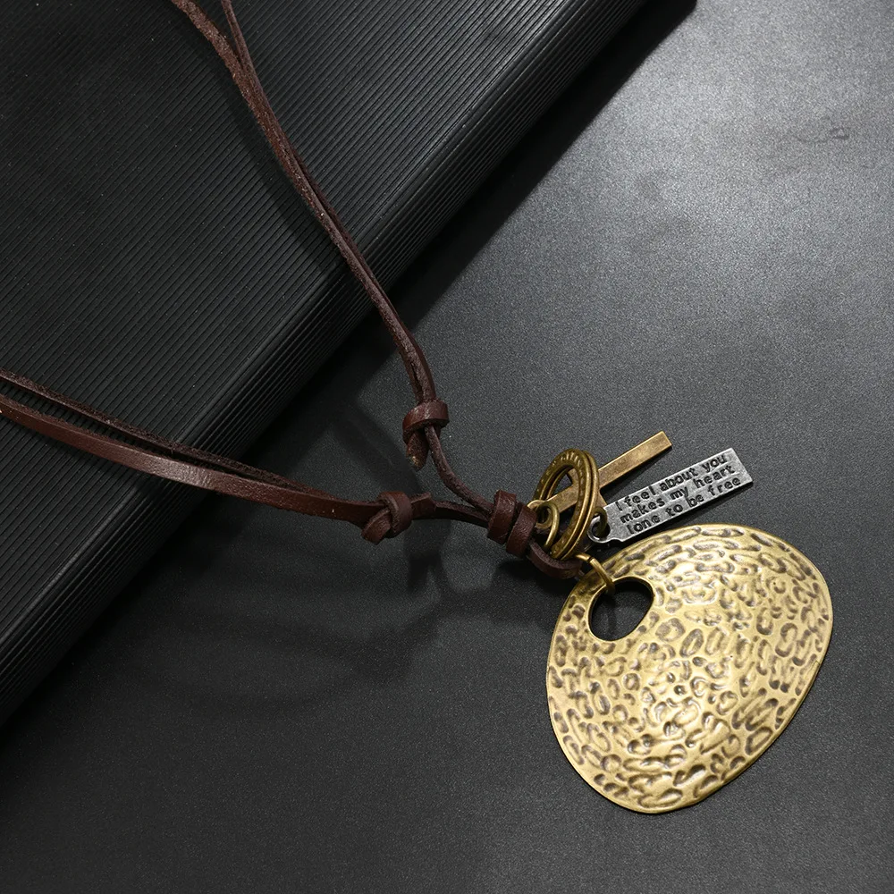 European and American cross-border new fashion cowhide necklace retro alloy treasure bag jewelry adjustable men's pendant neckla