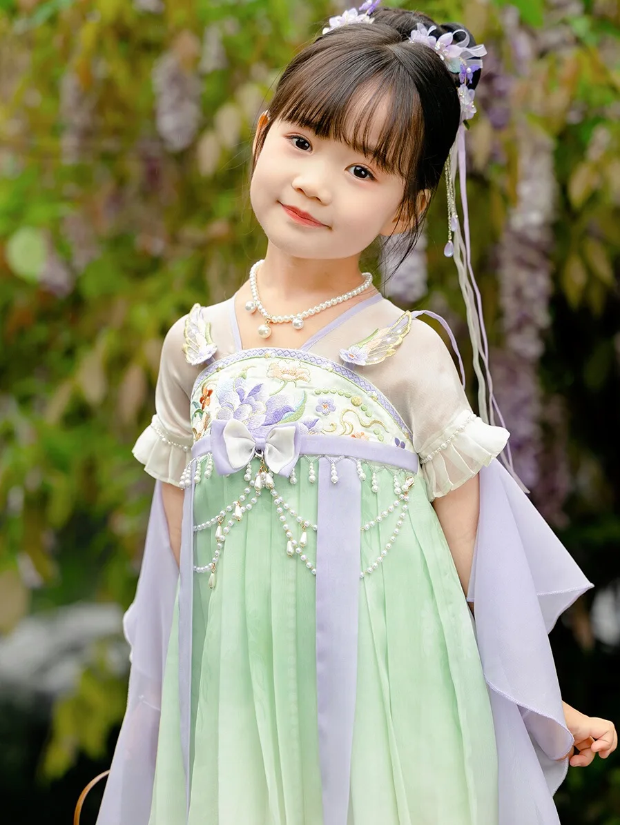 Hanfuの女の子の胸のハイドレス、半袖、紫、古代、新しい夏、2024