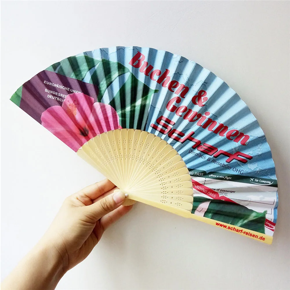 100pcs Personalized Printing Folding Hand Ladies Paper Fan Fold Vintage Fans Wedding Gift Customized Engagement Party Favor