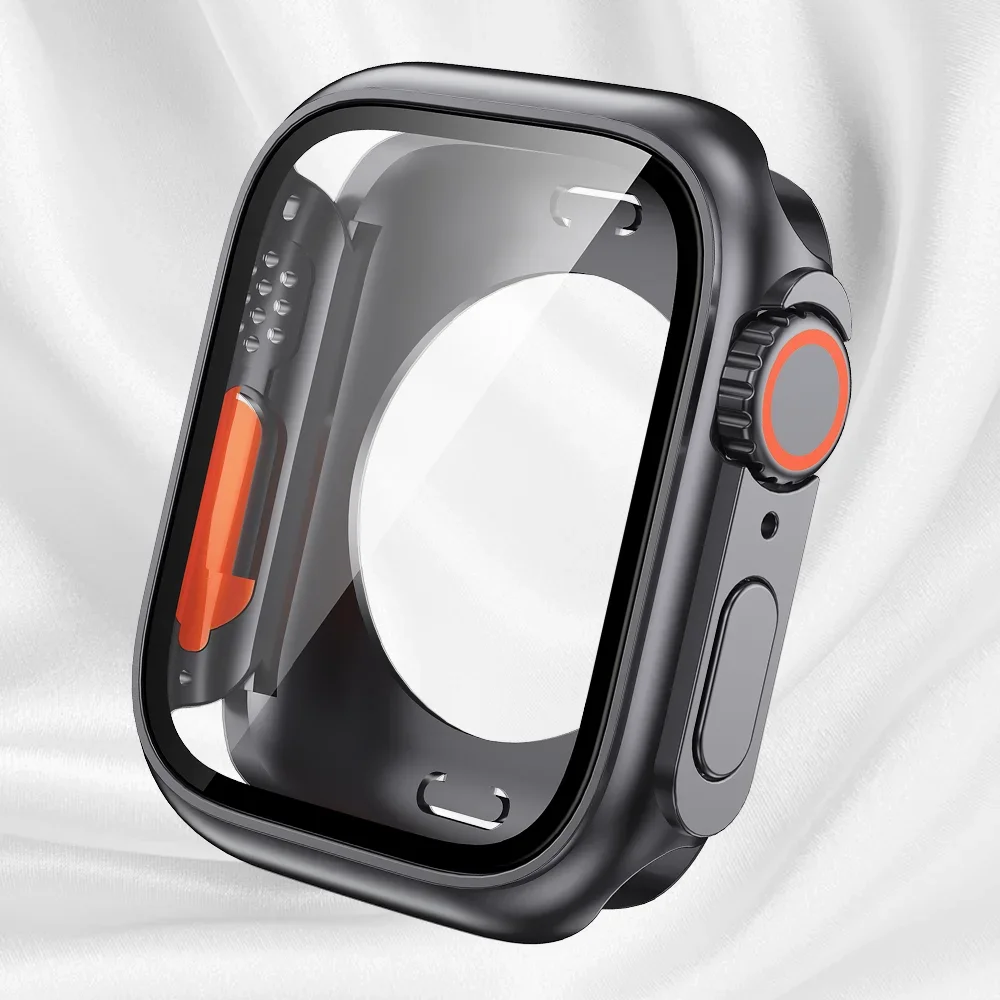 Für Apple Watch 45mm 44mm Wechsel zu Ultra 360 Full Protector Gehäuse Hartglas Displays chutz folie iwatch Serie 8 7 6 se 5 40 41