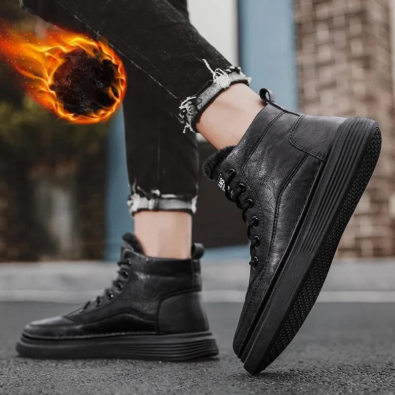 أزياء الشتاء القطيفة سميكة عالية أعلى أحذية قطنية للرجال متعددة الاستخدامات أحذية الثلوج الدافئة للرجال الأحذية الجلدية