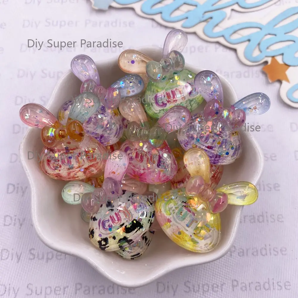 10PCS Mixed Colorful Glitter Resin Cartoon Crystals Cute Rabbit Flat Back Rhinestone Figurine DIY Wedding Decor Scrapbook Crafts