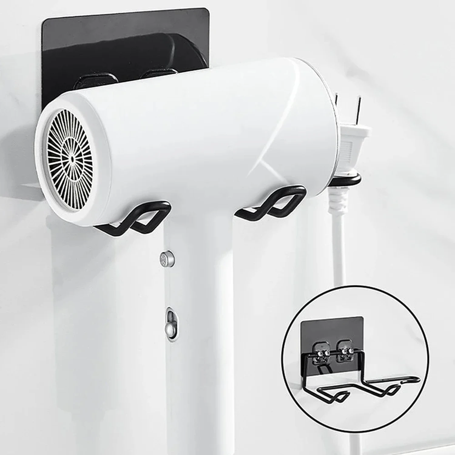 High-quality stainless steel wall-mounted hair straightener and hair dryer bracket for bathroom accessories.