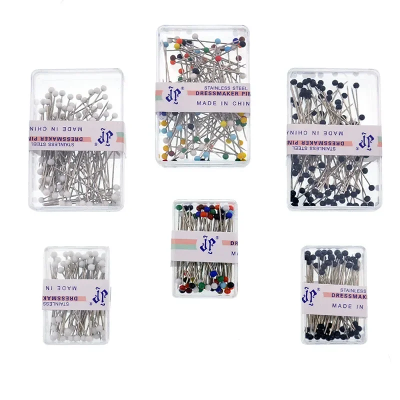 100Pcs/Box 38mm Sewing Pins Glass Ball Multicolor Head Pins Straight Quilting Pins with Pearl Heads DIY Crafts Sewing Tool